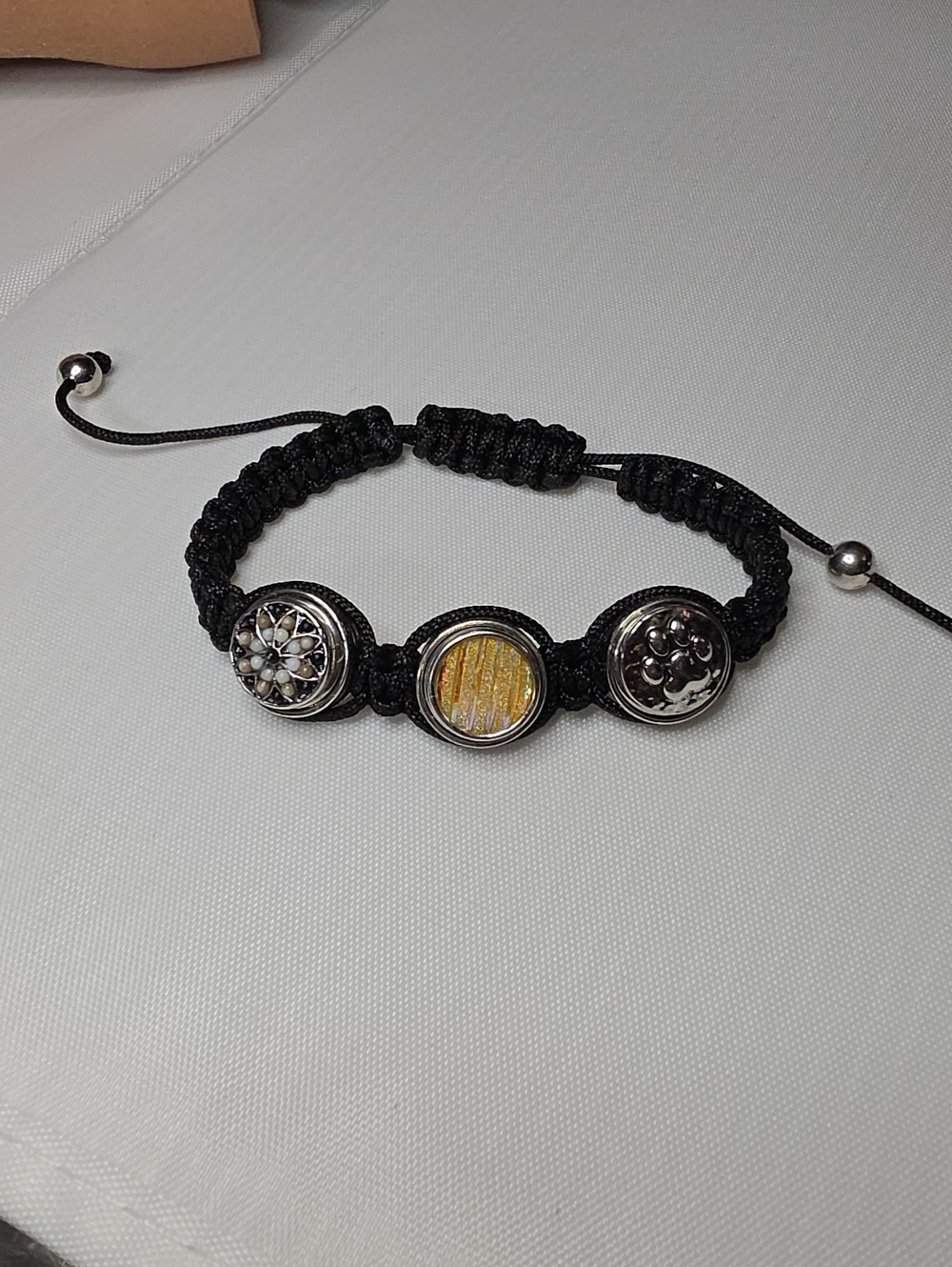Men's Black Macrame Bracelet with Three Decorative Medallions